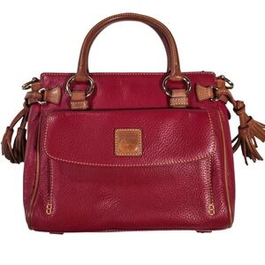 Dooney & Bourke Red Pebbled Leather Satchel Purse Handbag Top Handle and Tassels